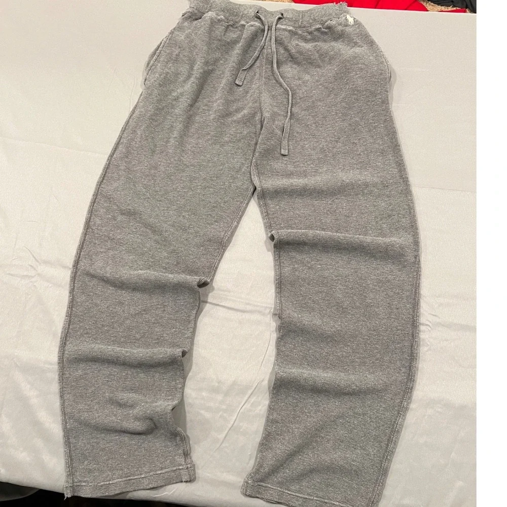 Polo Ralph Lauren Mens Grey Waffle Knit Thermal Lounge Pants Joggers Medium